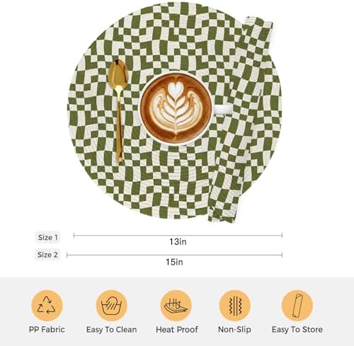 Neutral Grid Round Braided Placemats Set of Set of 8 Heat Resistance