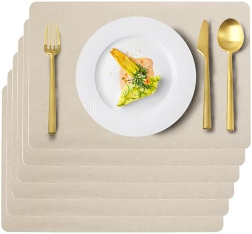 Beige Plastic Vinyl Placemats Set of 6, Waterproof Heat Resistant