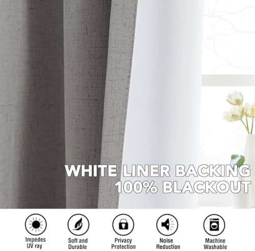 H.VERSAILTEX 100% Blackout Linen Curtains 120" L 2 Panels Heathered