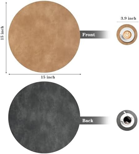 Round Placemats and Coasters Set of 6, Washable Reversible Faux
