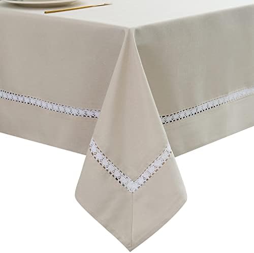 EHouseHome Heavy Duty Fabric Tablecloth with White