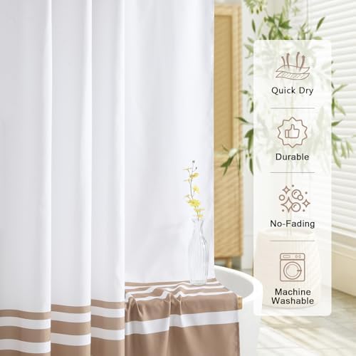 GASIYU Modern Taupe and White Waterproof Stripe Fabric Shower Curtain