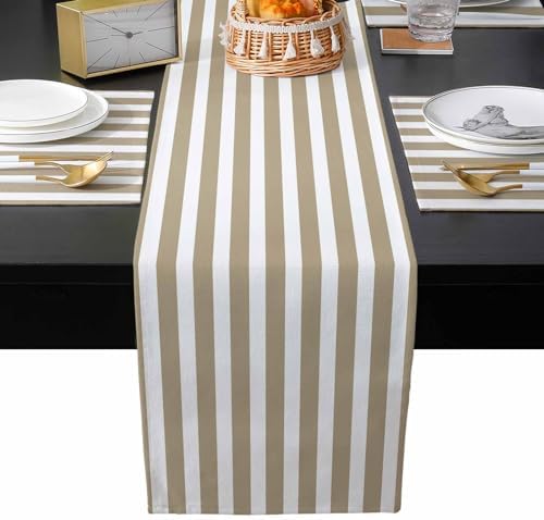 Brown Stripe Table Mats Set of 6 With Table Runner 90 Inches