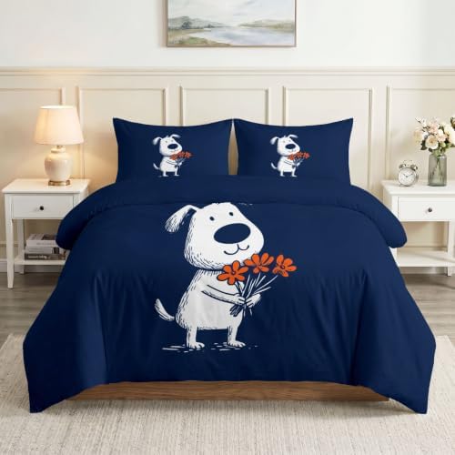 King Duvet Cover Set Animals Puppies Floral Printed Duvet Cover