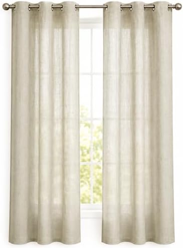 Rooh Threads Linen Sheer Curtains 84 Inches Long, 2 Panels Set, Light