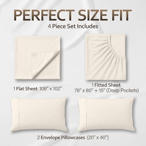 King Sheets Set, 4 Pcs 16" Deep Pocket Hotel Luxury Bed Sheets, Beige