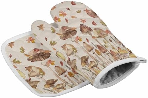 Quilted Cotton Terry Cloth Oven Mitt, Pot Holder Mushroom Fall Maple