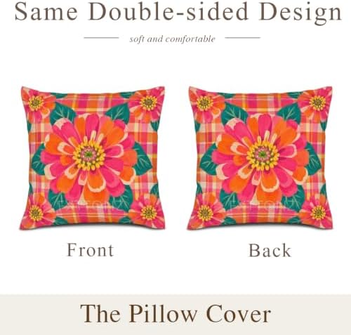 Plaid Decor Pillow Covers 22x22 Inch Set of 2 Linen for Kitchen