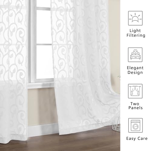 OWENIE Furman Extra Long Sheer White Curtains 96 inches Long for