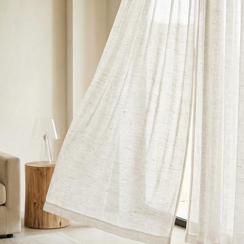 NICETOWN Semi Sheer Linen Burlap Curtains for Living Room, Grommet