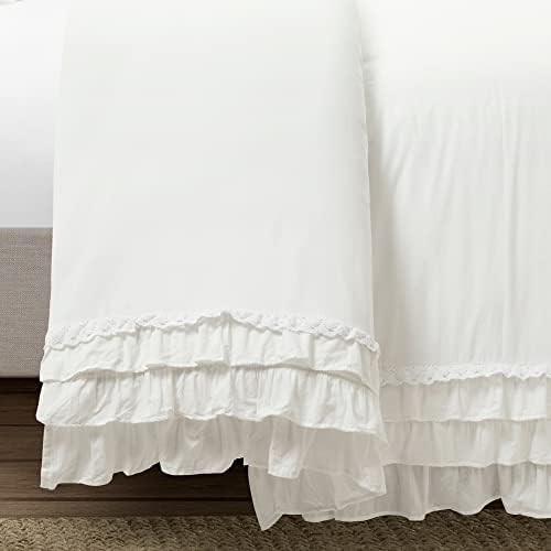 Lush Decor Ella Ruffle Lace 100% Cotton Duvet Cover, 3 Piece Set