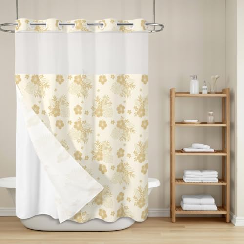 No Hook Tropical Shower Curtain with Snap in Liner Set, Summer