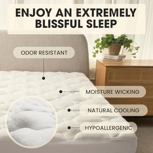 Rayon from Bamboo Queen Mattress Topper Cooling Plush Pillow Bed
