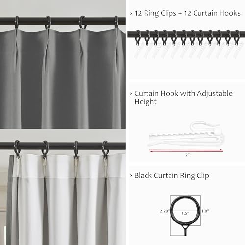Jubilantex Faux Linen Blackout Curtains Dark Grey Pinch Pleat 84" L