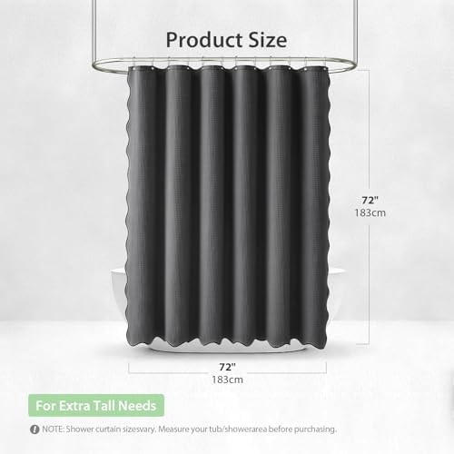 Dynamene Scalloped Shower Curtain, Waffle Fabric, 72x72, Charcoal Grey