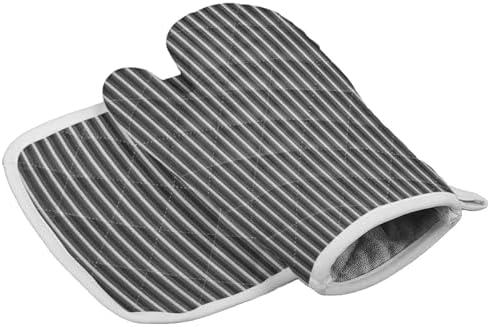 Quilted Cotton Terry Cloth Oven Mitt, Pot Holder Black Grey Line