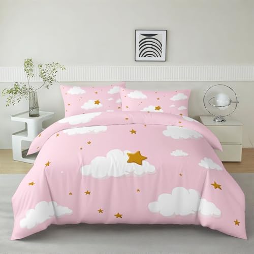 King Duvet Cover Set Minimalist Star and Cloud Pattern Soft Microfiber