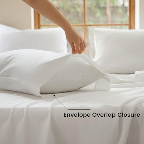 BISELINA 100% Washed Cotton Sheet Set Full Size 4 Pieces Soft