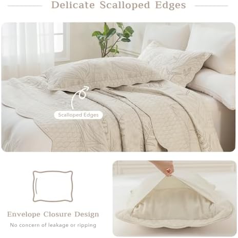 CozyTide Oversized King Quilt 128"x120",Wheat Leaves Pattern