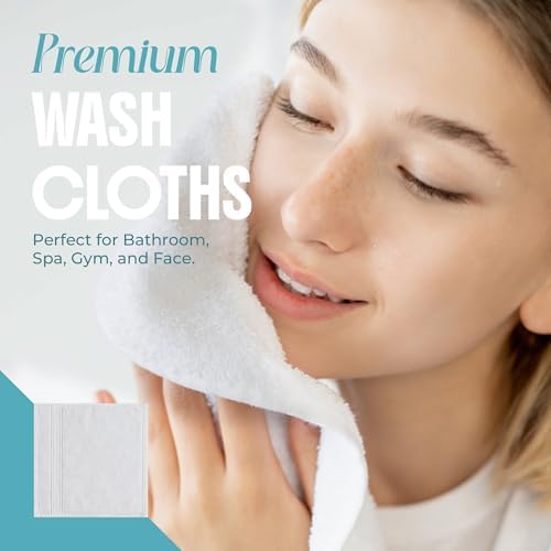 Threads+ 12 Pack White Wash Cloths, 100% Cotton, Soft & Absorbent