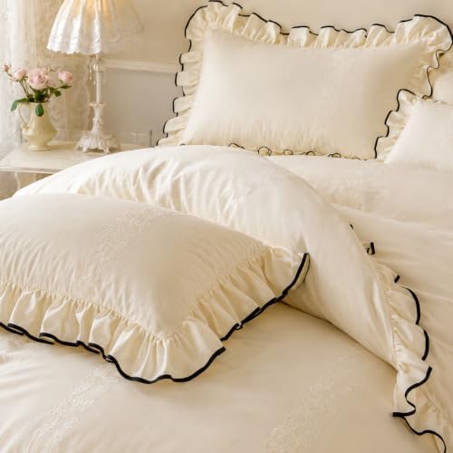 Ruffle Duvet Cover Set King, 4 Piece Luxury 100% Cotton Farmhouse