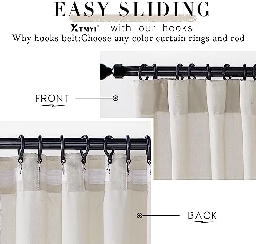 XTMYI Oatmeal Beige Back Tab/Hook Belt Linen Cotton Sheer Curtains