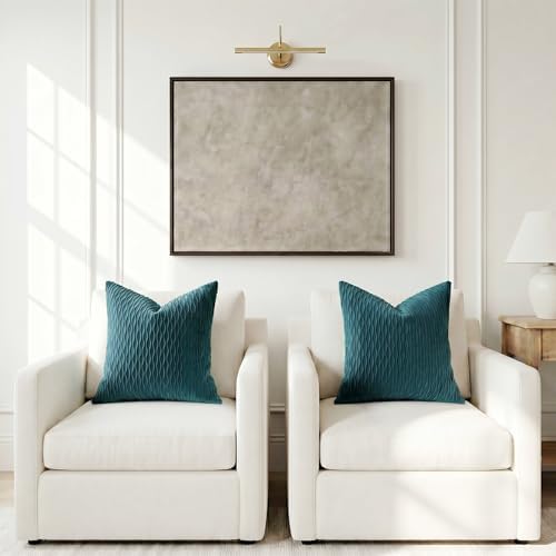 DEZENE 20x20 Teal Throw Pillow Cases: Pack of 2 Vertical Ripple