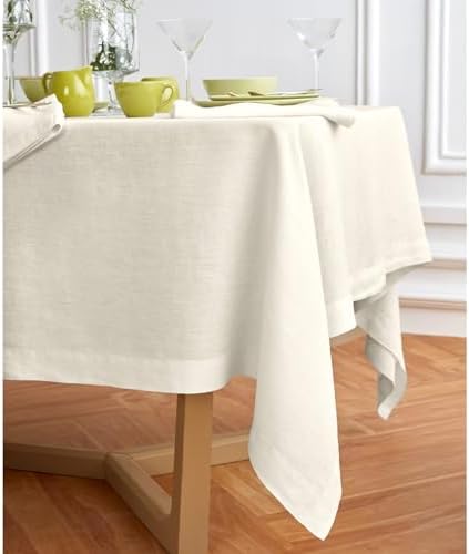 Solino Home 100% Linen Tablecloth Ivory Rectangular Table Cover 70 x