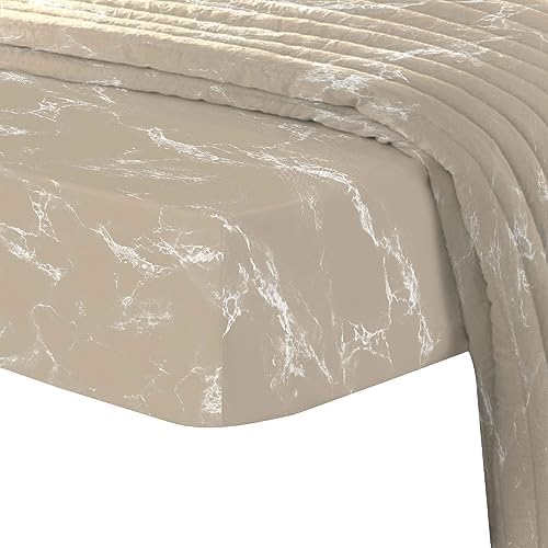 Pizuna 100% Cotton Marble Print Twin XL Fitted Sheet 400TC Taupe