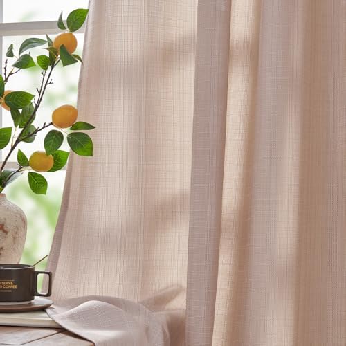 jinchan Taupe Linen Textured Curtains 96 Inch Long 2 Panels for Living