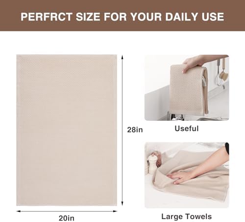 Homaxy 100% Cotton Oversized Waffle Weave Kitchen Towels 6-Pack, Beige