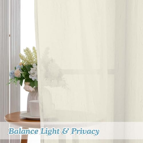 Chyhomenyc Crushed Cream Sheer Curtains 72 Inch Length 2 Panels