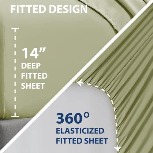 Swift Home Twin XL Bed Sheet Set with Double Side Pockets, Sage