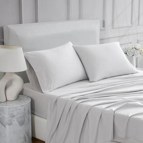 Linen Closet 4 Pcs 100% Cotton King Size Sheets Set, Light Gray, 400