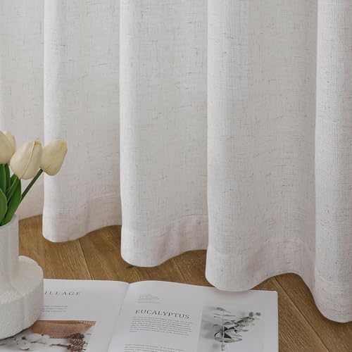 Ivory Linen Sheer Curtains Drapes 108 Inch Long Light Filtering Pinch