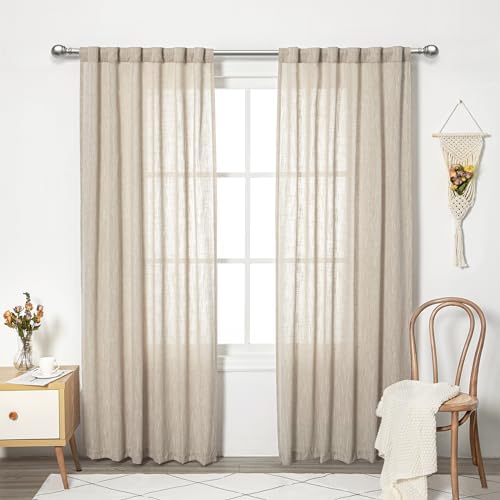 MYSKY HOME Cotton Curtains for Living Room Farmhouse Semi Sheer Light