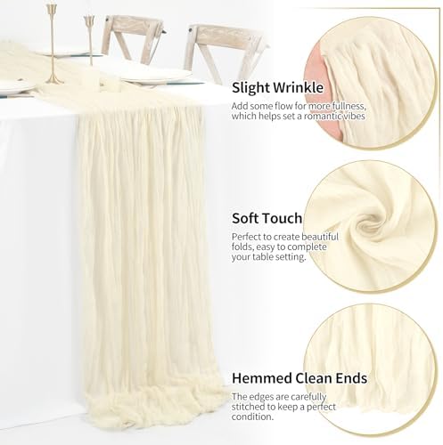 16 Pack 10Ft Cheesecloth Table Runner Ivory, 20 x 120 Inch Rustic