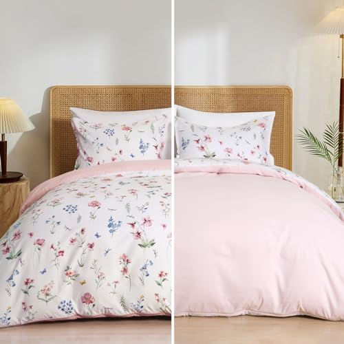 PHF Ultra Soft Floral Duvet Cover King Size, Printed Garden Bedding