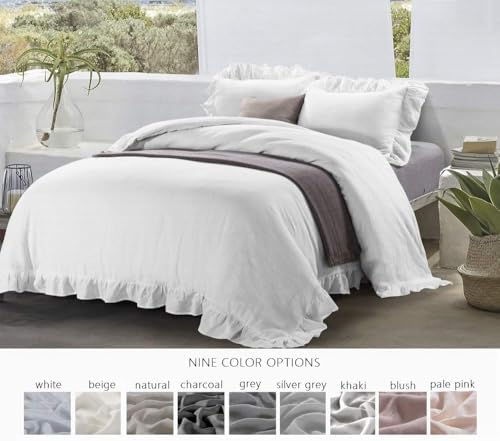 meadow park 100% Stone Washed French Linen Duvet Cover Set 3 Pieces