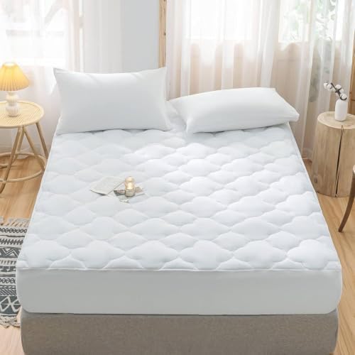 WhatsBedding Waterproof Mattress Topper Queen Size Cotton Top Down
