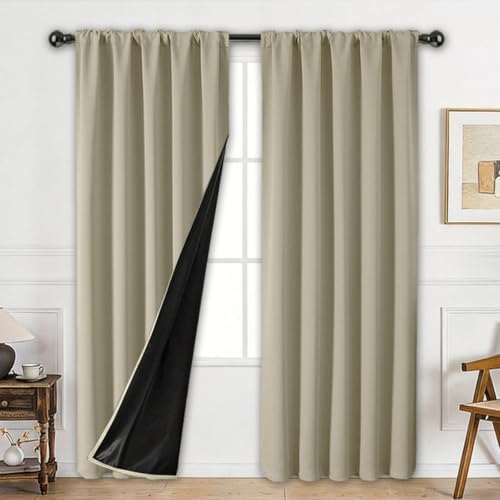 Blackout Window Curtains, 2 Panels Rod Pocket Thermal Drapes for