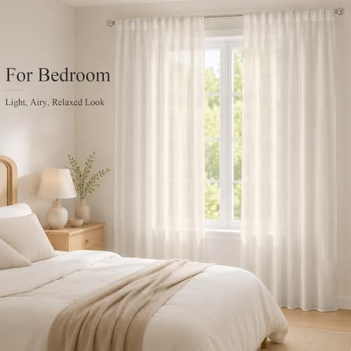 Solid Begin Sheer Curtains 108 Inch Long 2 Panels Classic Minimalist