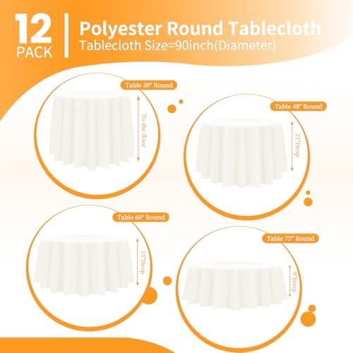 Pesonlook 12 Pack Ivory Round Tablecloth 90 Inch Circular Tablecloth