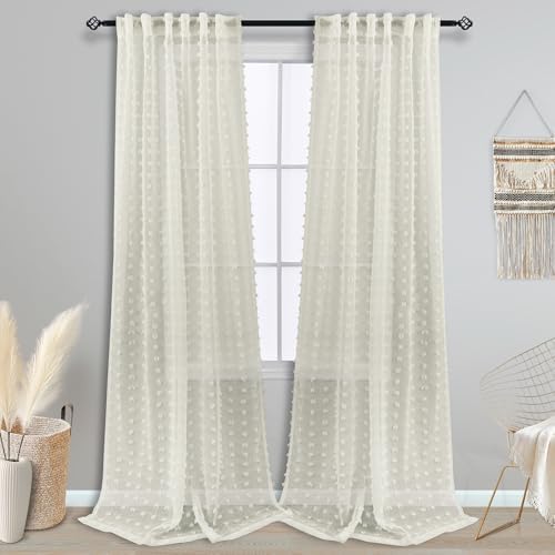 KOUFALL Cream Sheer Curtains 108 Inches Long for Living Room 2 Panels