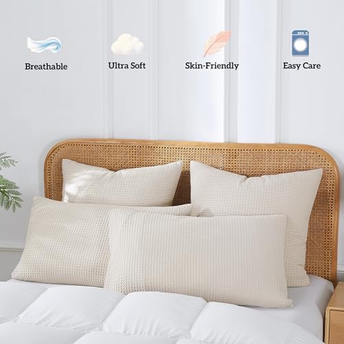 Shunjie.Home Waffle Pillow Shams King Size Set of 2 20x36, 100%