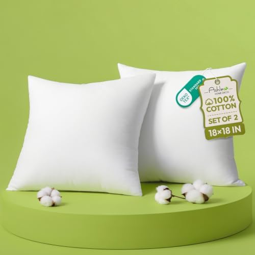 Ashler 18 x 18 Pillow Inserts with 100% Cotton Cover, Set of 2