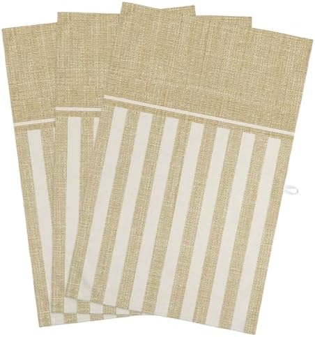 Rustic Linen Pattern Kitchen Towels Set of 3 Khaki Beige Vertical