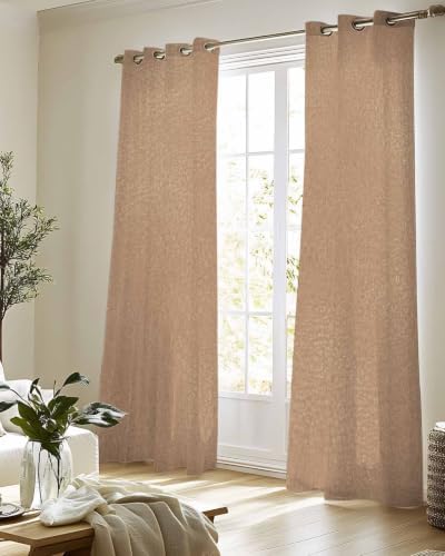 Rustic Tan Texture Sheer Curtains for Living Room 84 inch Length 2