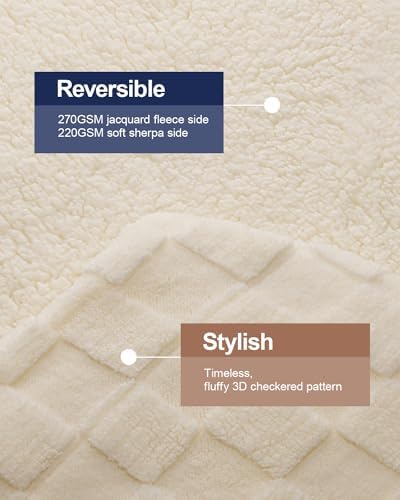 Pawque Soft Sherpa Fleece Cream White Throw Blanket King Size for