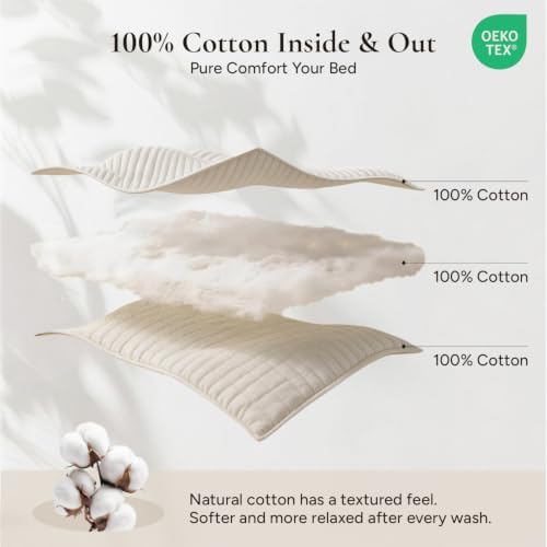 Andency 100% Cotton Queen Beige Quilt 3 Piece, Striped Quilted Bedding